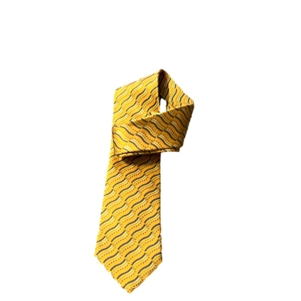 FABERGE Necktie Blue wave Gold Yellow 100%‎ Silk Tie Made USA